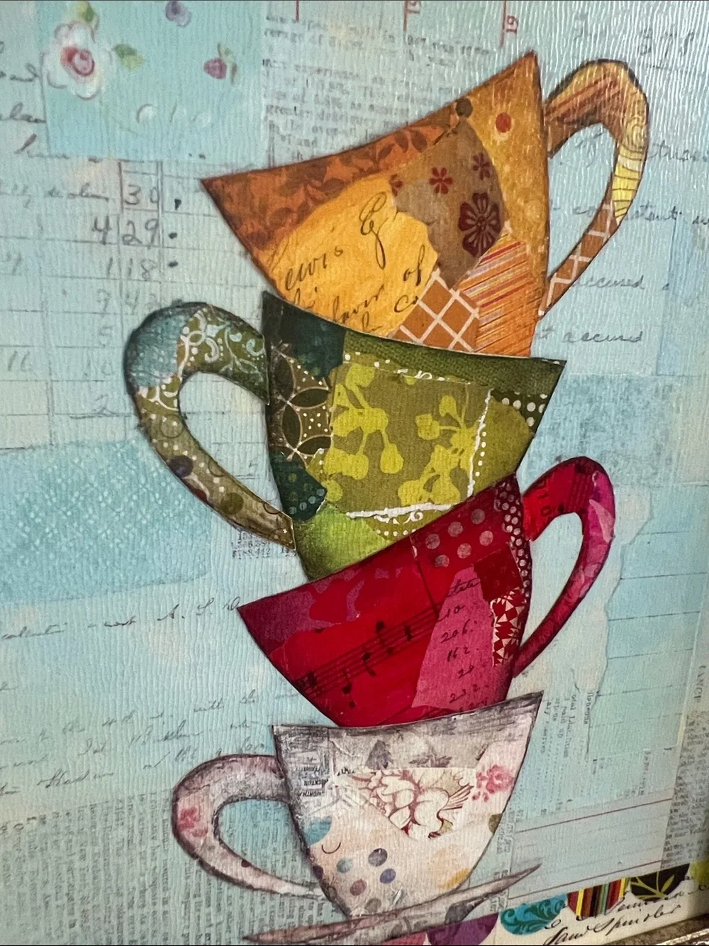 Stacked Teacups Ornate Framed Art